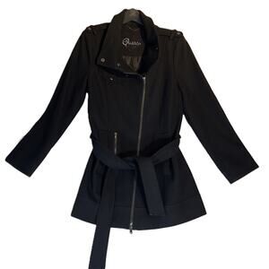 Guess Wool Blend Full Zip Pea Coat Woman Large Slash Pockets High Collar Belted